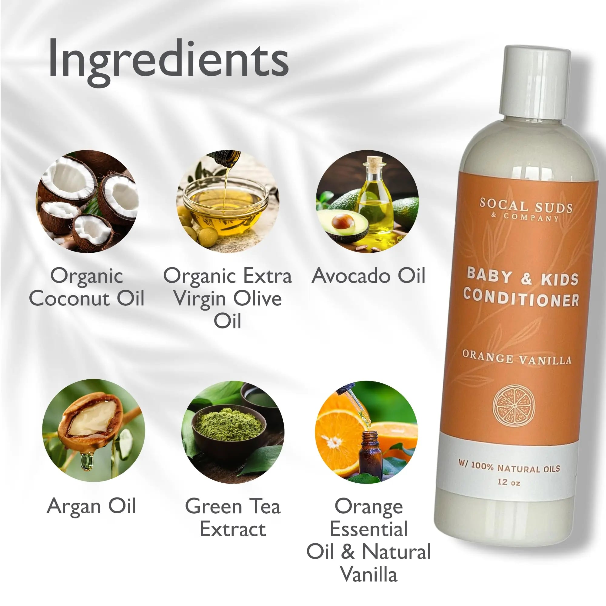 Organic Baby & Kids Conditioner - Gentle Natural Ingredients, Vitamin Rich Organic Oils for Babies and Kids Sensitive Scalp - Orange Vanilla, 12oz - 2 Pack