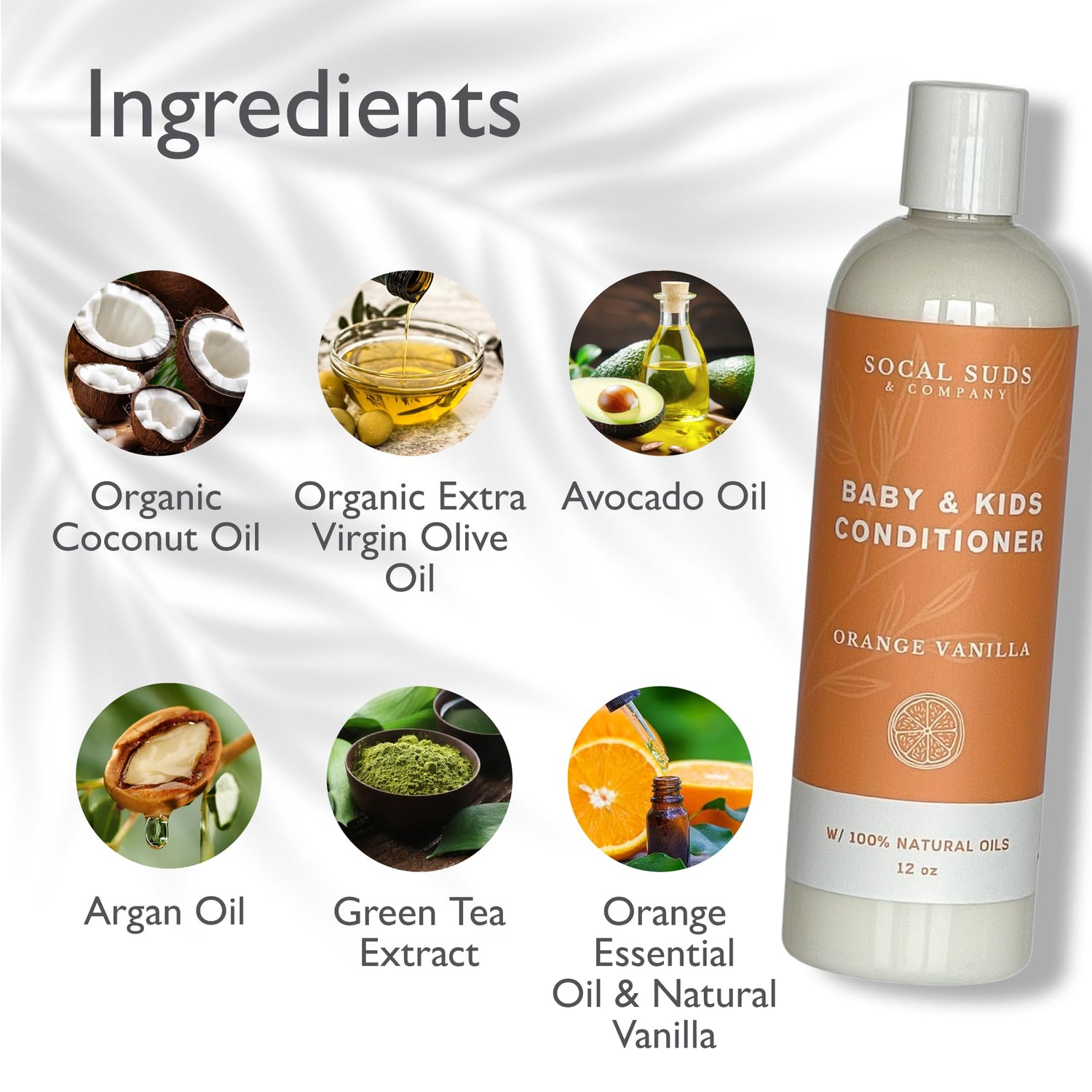 SoCal Suds &amp; Company Organic Baby &amp; Kids Conditioner - Moisture Baby Hair Conditioner - Gentle Natural Vitamin Rich Ingredient Organic Oils for Babies and Kids Sensitive Scalp - Orange Vanilla 12oz