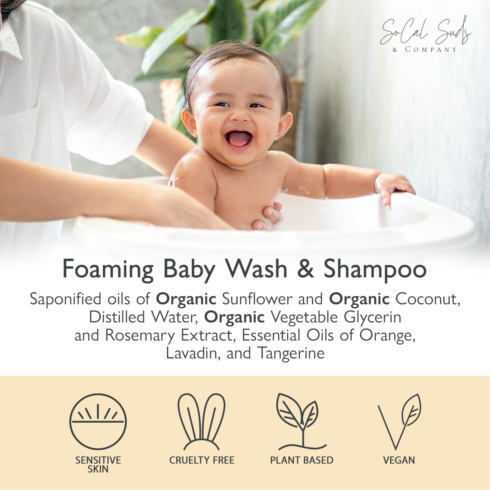 2-in-1 Organic Foaming Baby Shampoo & Body Wash Refill- Natural Botanical Castile Soap Baby Wash Sensitive Skin, Newborn Nourishing Soothing Ingredients - Soft Citrus, 32oz