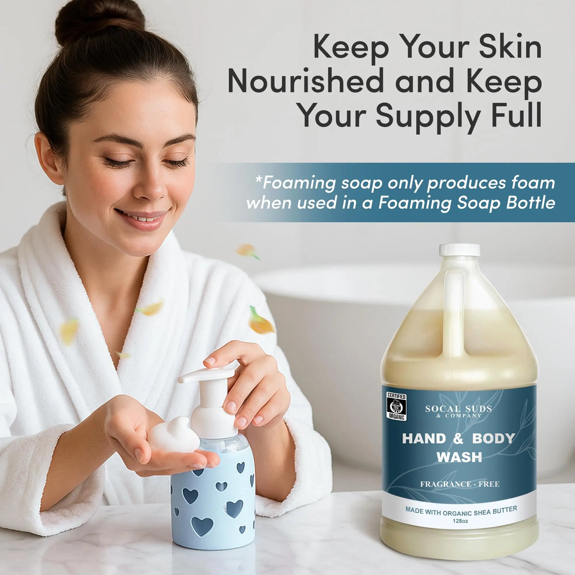128oz Certified Organic Hand & Body Wash w/ Shea Butter - Gentle Natural Body,Baby & Face Wash for Sensitive Skin, Moisturizing Thick Castile, Hand Soap and More - Fragrance Free