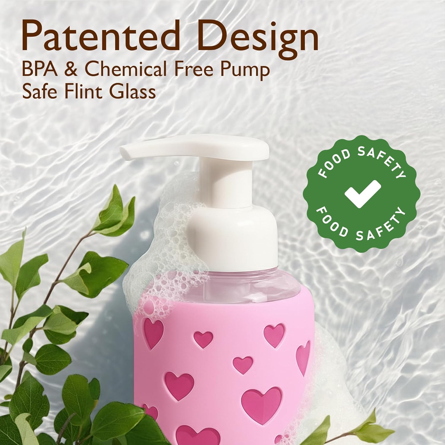 SoCal Suds & Company - 2-in-1 Organic Foaming Baby Shampoo & Body Wash Castile Soap Refill, Lavender - 32oz & Foaming Hand Soap Dispenser Glass, Soap Pump with Heart Silicone Sleeve, Bright Pink - 8oz