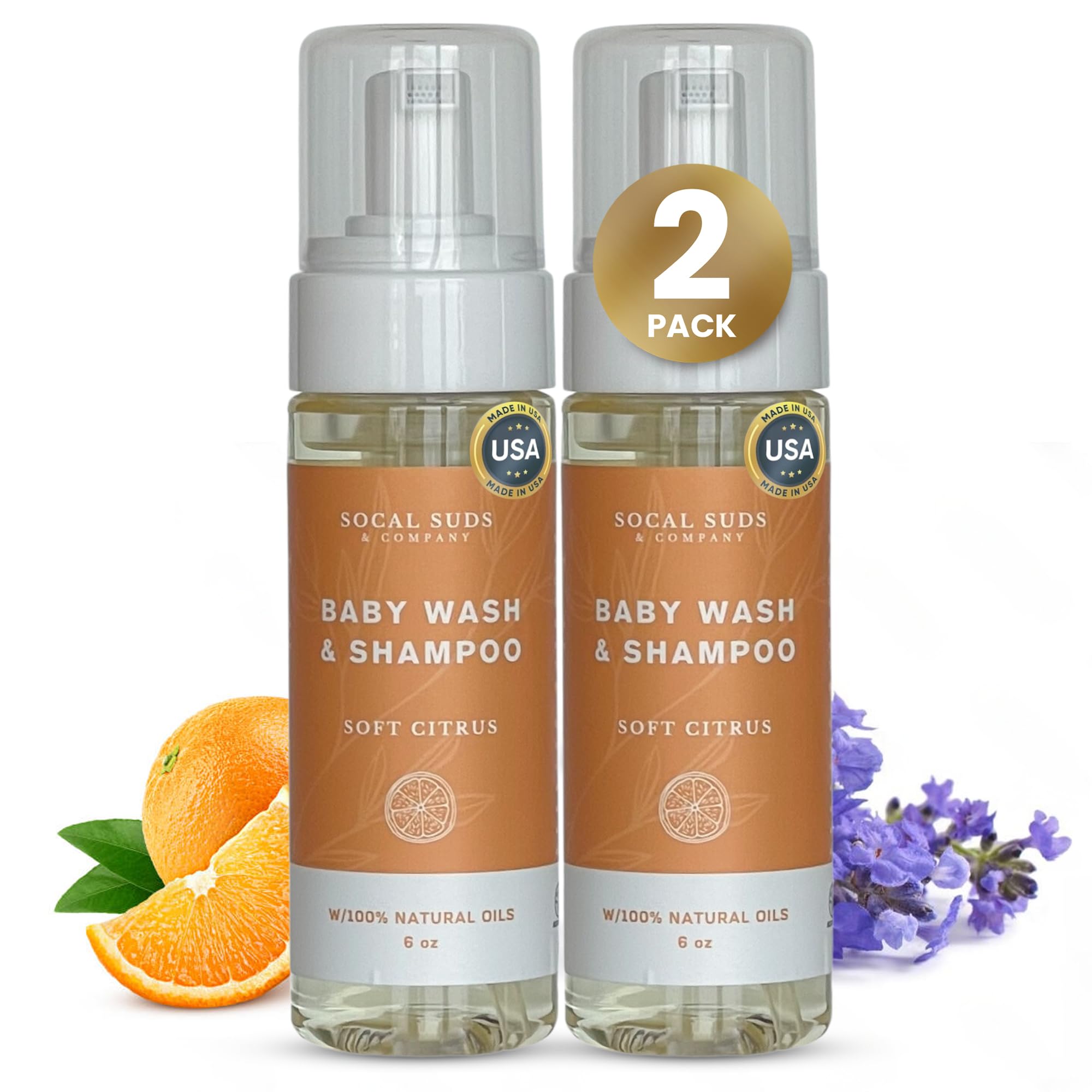 2-in-1 Organic Foaming Shampoo & Body Wash - Gentle Botanical Baby Wash for Sensitive Skin Bath - Nourishing Soothing Castile Soap - Lavender