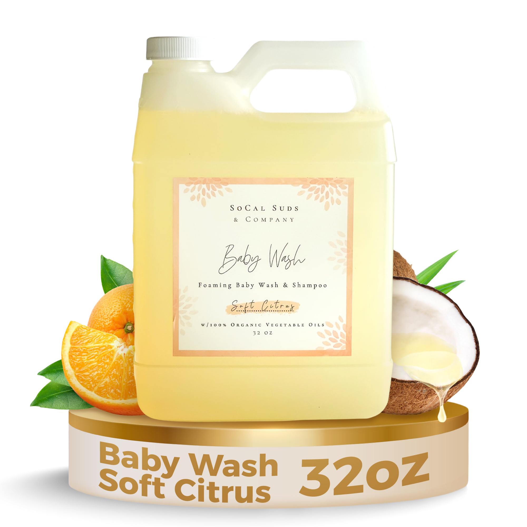 2-in-1 Organic Foaming Baby Shampoo & Body Wash Refill- Natural Botanical Castile Soap Baby Wash Sensitive Skin, Newborn Nourishing Soothing Ingredients - Soft Citrus, 32oz