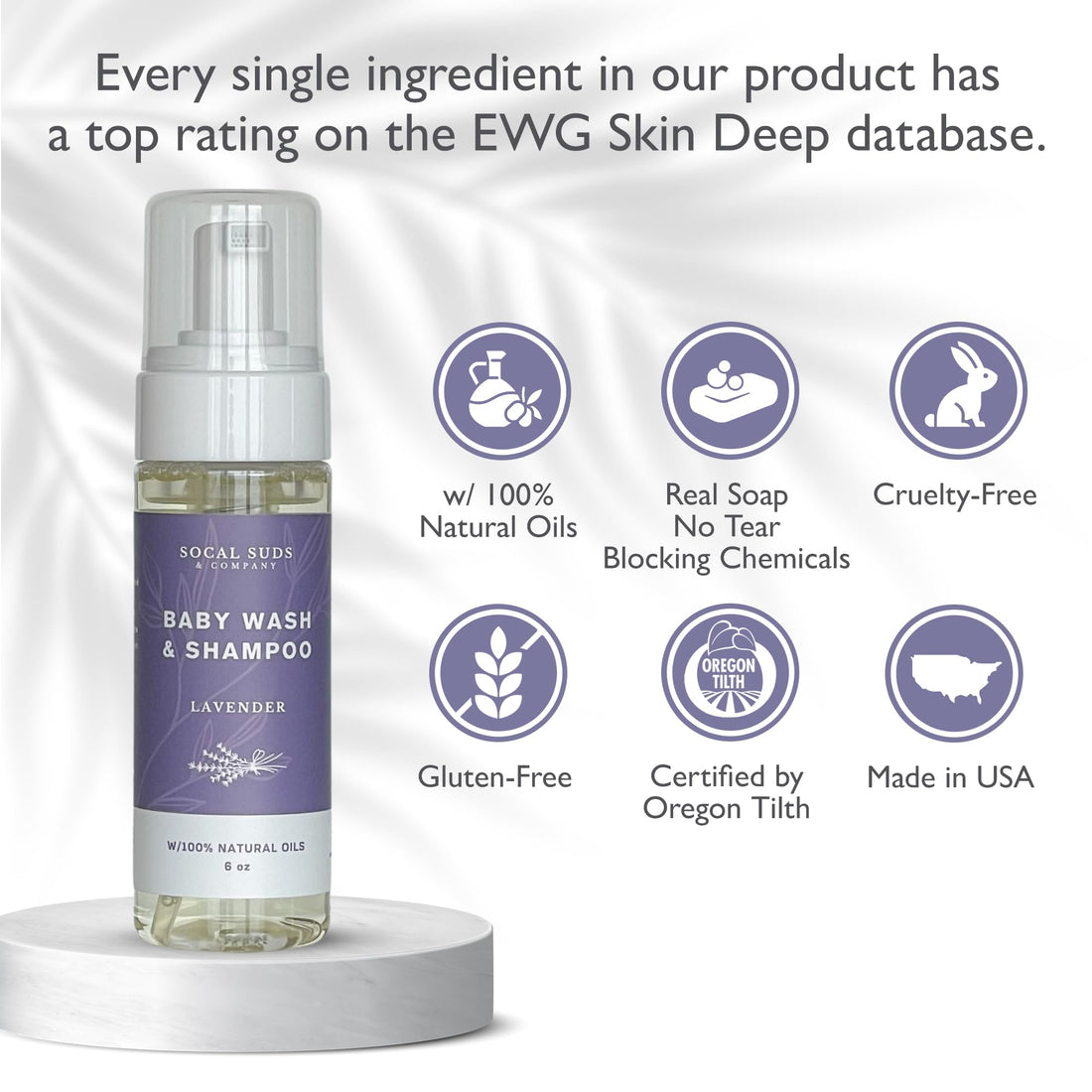 SoCal Suds &amp; Company 2-in-1 Organic Foaming Shampoo &amp; Body Wash - Gentle Botanical Baby Wash for Sensitive Skin Bath - Nourishing Soothing Castile Soap - Lavender, 6 oz (Pack of 1)