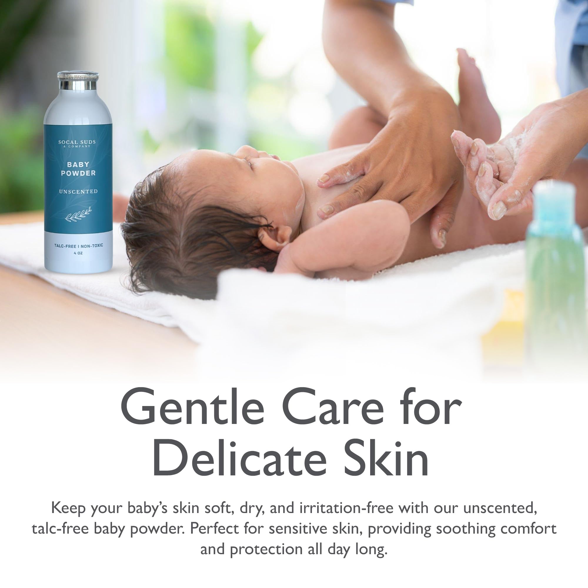 Natural Baby Powder Talc-Free Newborn Essentials - with Arrowroot Powder, Kaolin, Aspen Bark Extract for Soft Soothing Protected Skin - Gentle Absorption - Fragrance Free, 4oz