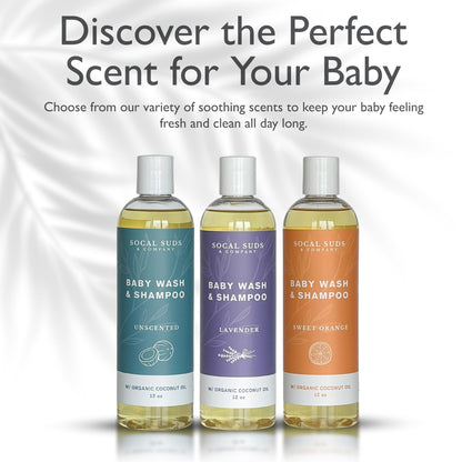 SoCal Suds &amp; Company Baby Shampoo &amp; Body Wash 2-in-1 Organic Gel - Gentle Castile Soap with Vitamin-Infused Oils &amp; Botanicals - Natural Care for Sensitive Skin Hypoallergenic - 12oz Sweet Orange 2-Pack