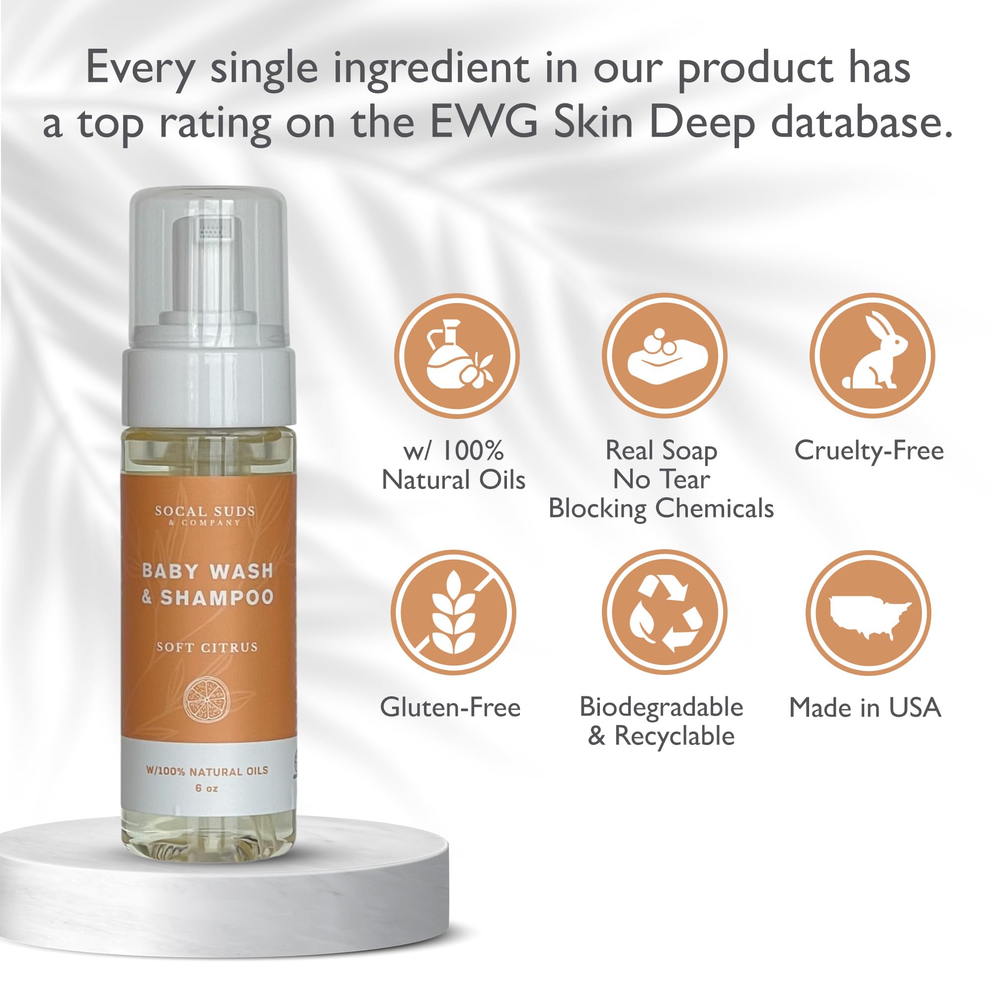 2-in-1 Organic Foaming Shampoo & Body Wash - Gentle Botanical Baby Wash for Sensitive Skin - Clean Natural Nourishing Soothing Castile Soap - Newborn Baby - Soft Citrus, 6oz