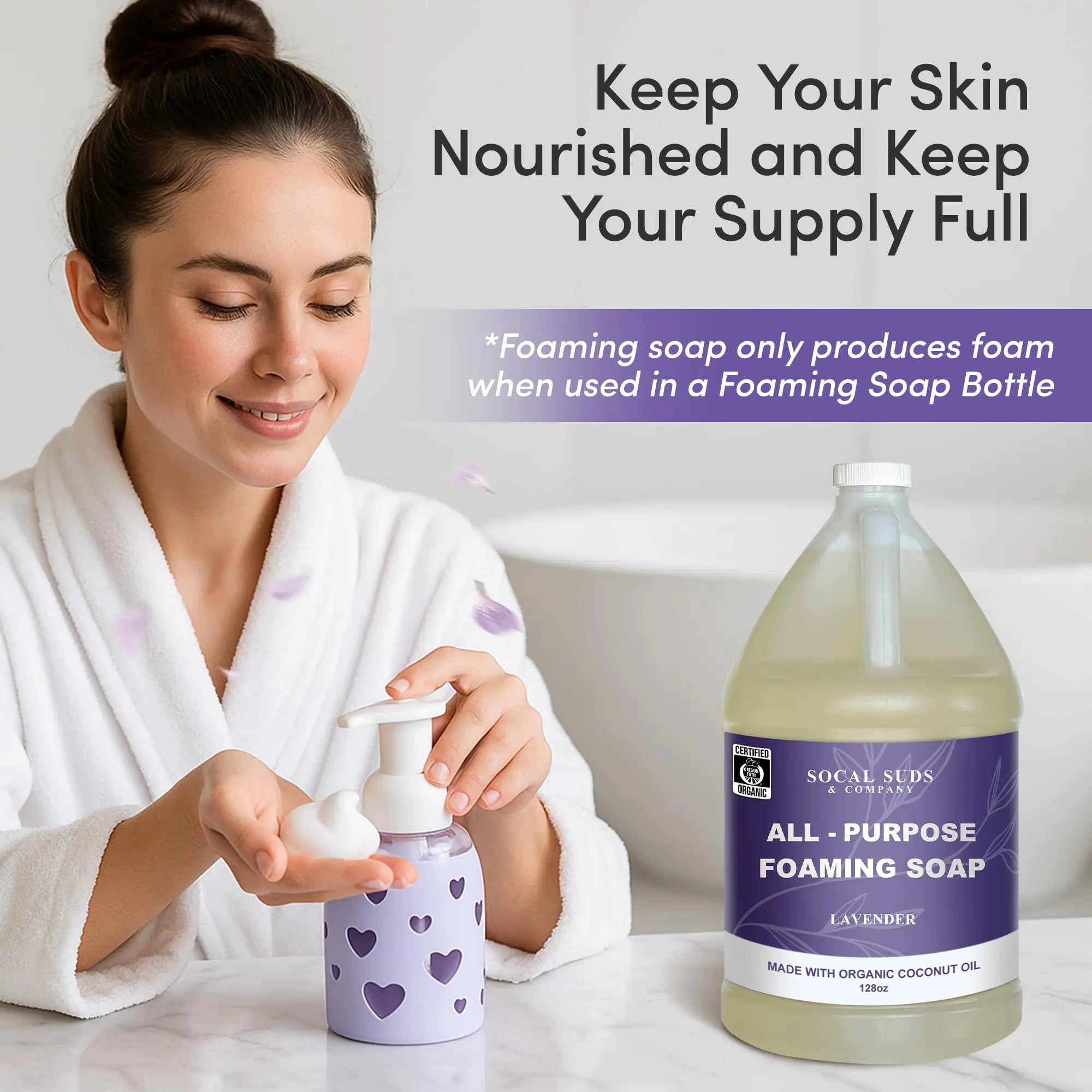 128oz Certified Organic Foaming Hand & Body Wash - Gentle Natural Body,Baby & Face Wash for Sensitive Skin, Moisturizing Soap, Hand Soap and More - Lavender
