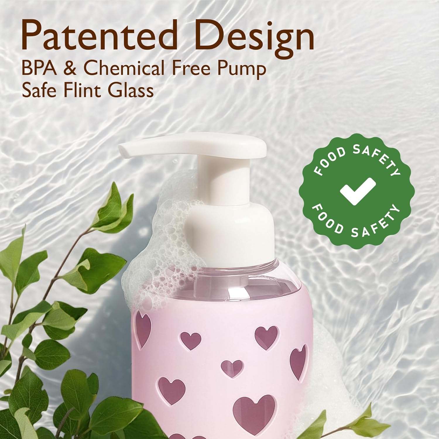 SoCal Suds & Company - 2-in-1 Organic Foaming Baby Shampoo & Body Wash Castile Soap Refill, Lavender - 32oz Hand Soap Dispenser Glass, Liquid Soap Pump with Heart Silicone Sleeve, Soft Pink - 8oz