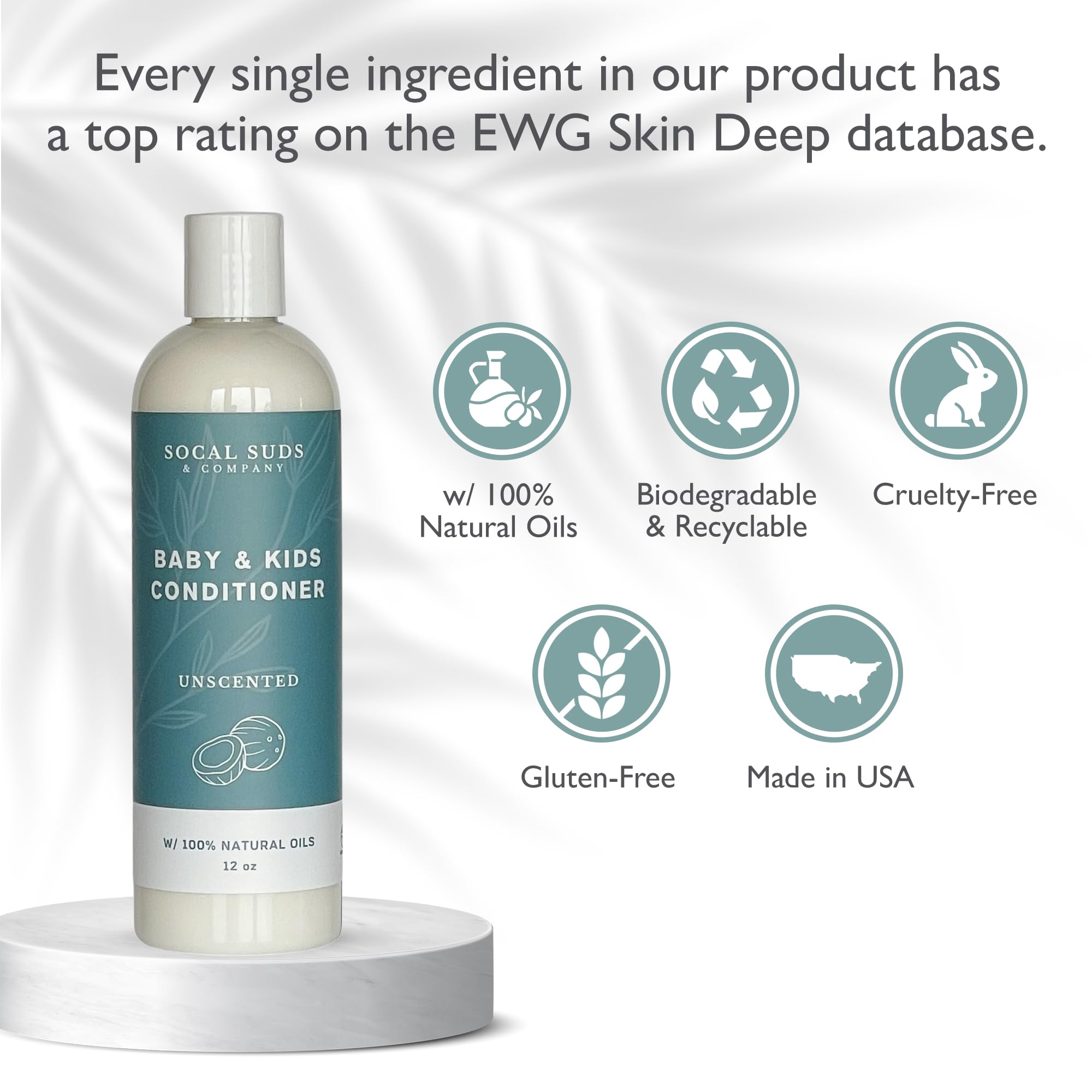 SoCal Suds & Company Organic Baby & Kids Conditioner - Moisture Baby Hair Conditioner - Gentle Natural Vitamin Rich Ingredient Organic Oils for Babies and Kids Sensitive Scalp - Fragrance Free, 12oz