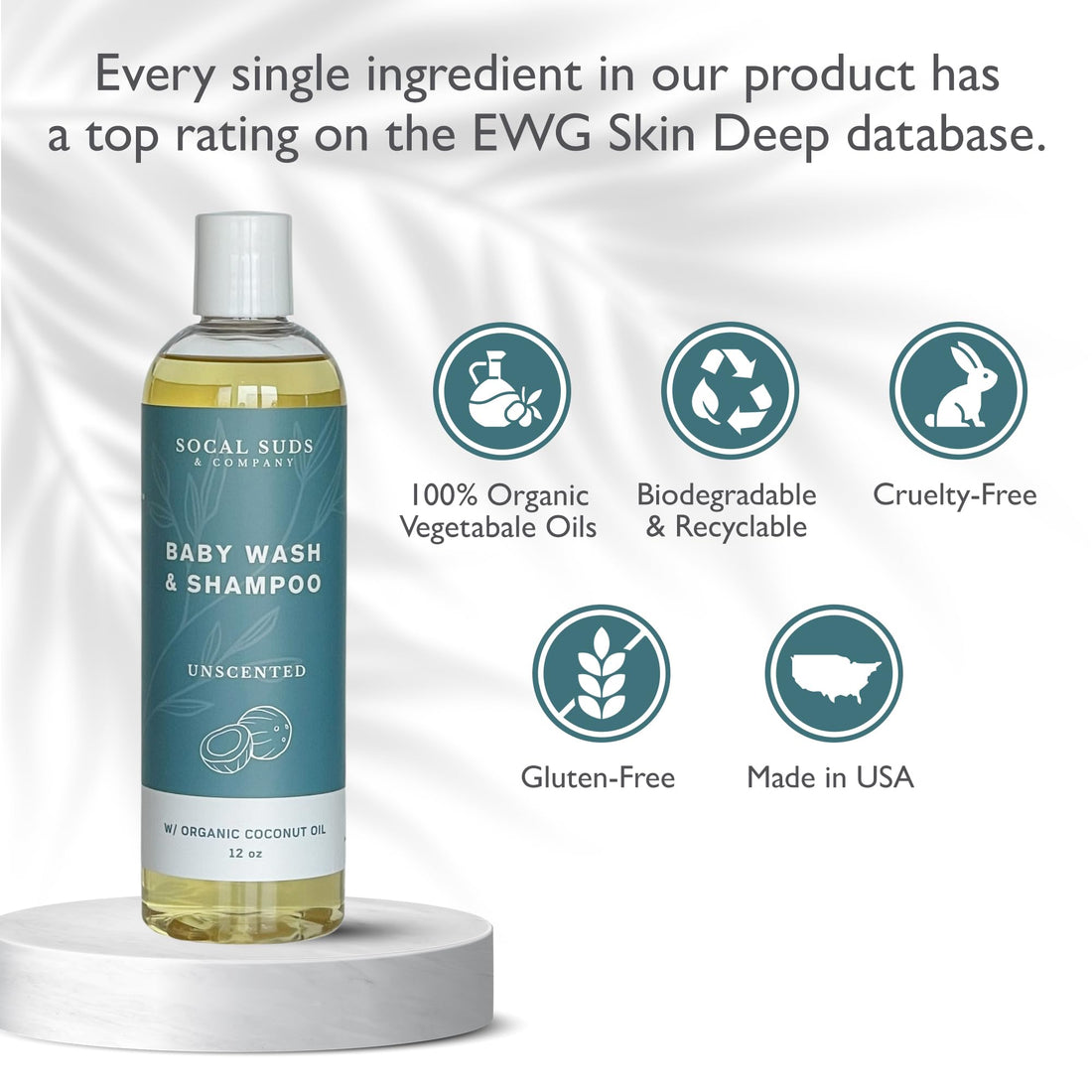SoCal Suds &amp; Company Baby Shampoo &amp; Body Wash 2 in 1 Organic Gel - Gentle Castile Soap with Vitamin Infused Oils &amp; Botanicals for Sensitive Skin &amp; Body Hypoallergenic, 12oz Fragrance Free