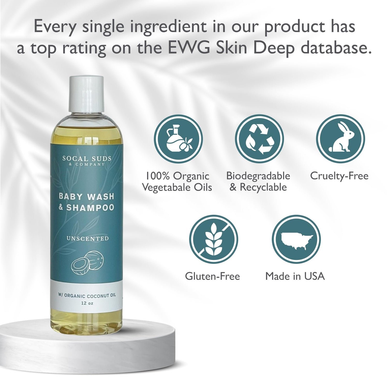 SoCal Suds &amp; Company Baby Shampoo &amp; Body Wash 2 in 1 Organic Gel - Gentle Castile Soap with Vitamin Infused Oils &amp; Botanicals for Sensitive Skin &amp; Body Hypoallergenic, 12oz Fragrance Free