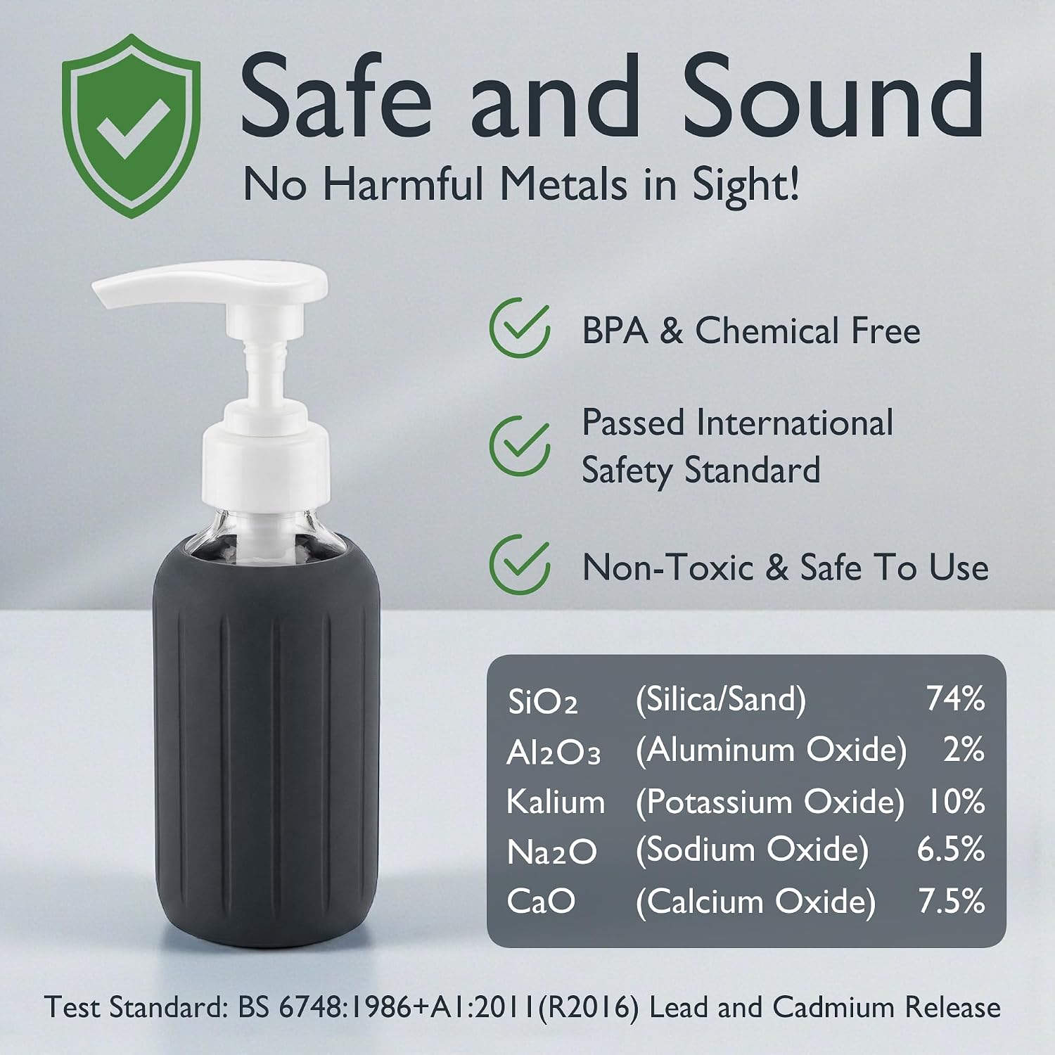 8oz Glass Gel Soap Dispenser w/ Soft Silicone Sleeve- Fluted- Charcoal