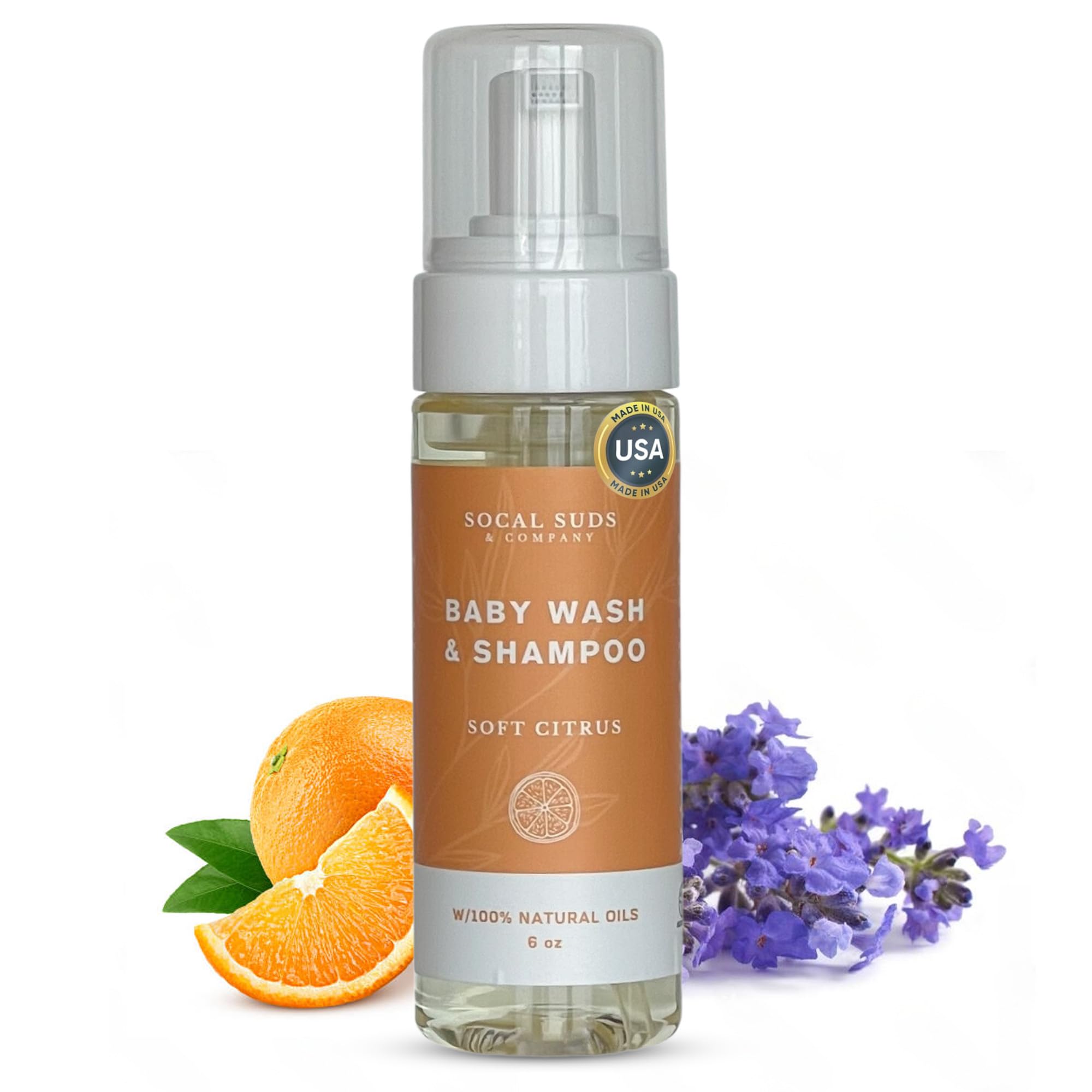 2-in-1 Organic Foaming Shampoo & Body Wash - Gentle Botanical Baby Wash for Sensitive Skin - Clean Natural Nourishing Soothing Castile Soap - Newborn Baby - Soft Citrus, 6oz