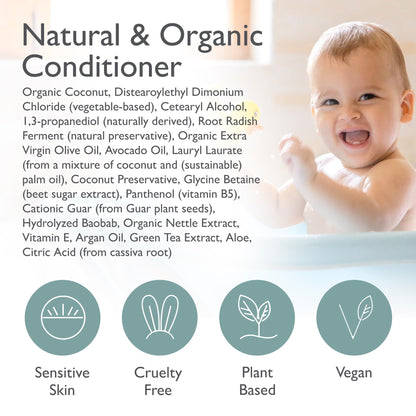 SoCal Suds &amp; Company Organic Baby &amp; Kids Conditioner - Moisture Baby Hair Conditioner - Gentle Natural Vitamin Rich Ingredient Organic Oils for Babies and Kids Sensitive Scalp - Fragrance Free, 12oz