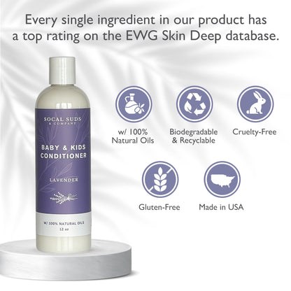 SoCal Suds &amp; Company Organic Baby &amp; Kids Conditioner - Gentle Natural Ingredients, Vitamin Rich Organic Oils for Babies and Kids Sensitive Scalp - Lavender, 12oz - 2 Pack