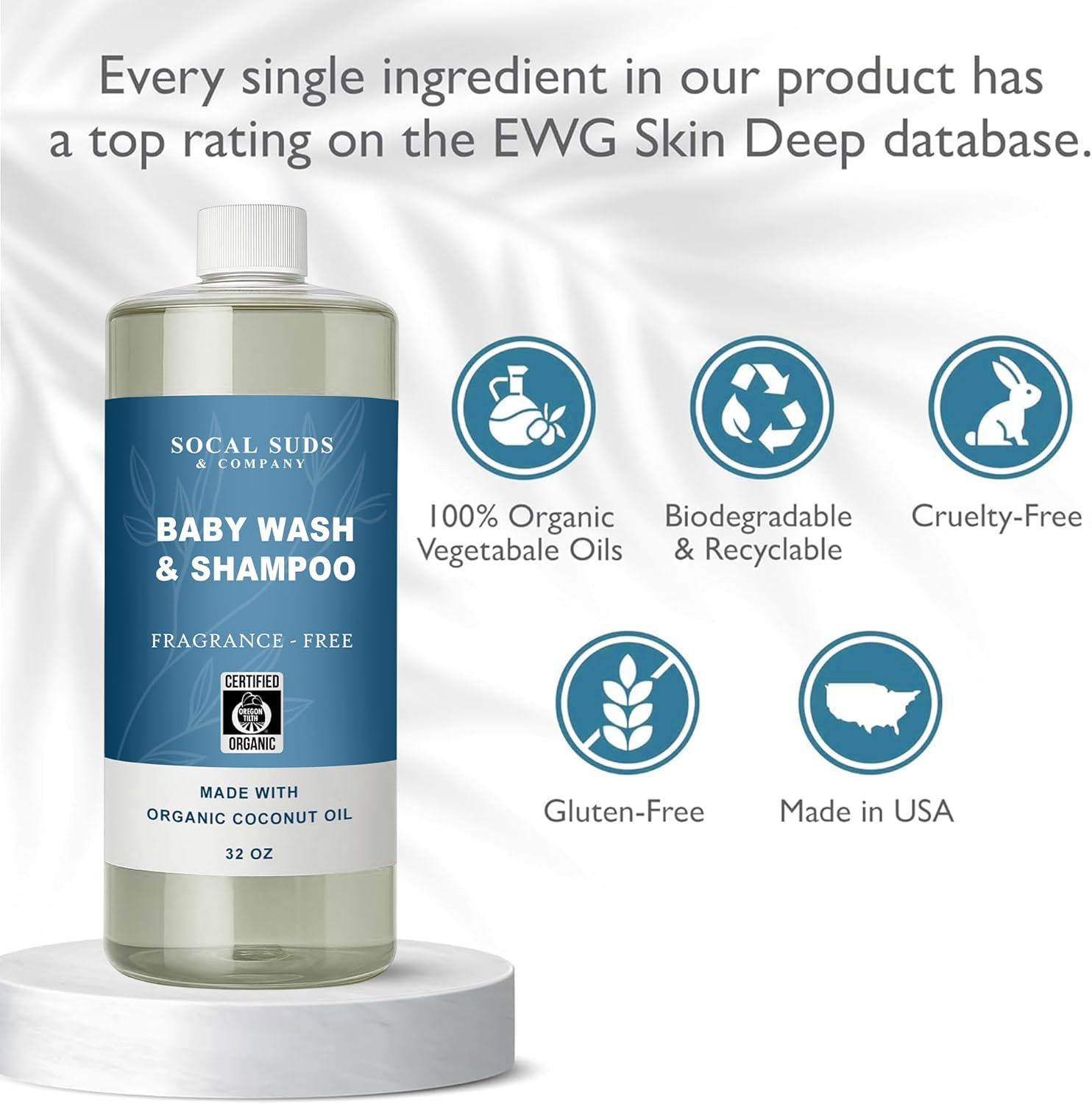 SoCal Suds & Company - 2-in-1 Organic Foaming Baby Wash Castile Soap & Shampoo Refill, Fragrance Free - 32oz & Foaming Hand Soap Dispenser Glass, Soap Pump with Heart Silicone Sleeve, Soft Pink - 8oz