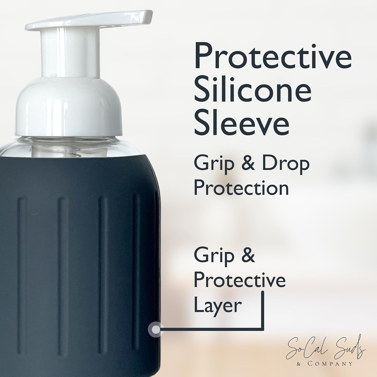 8oz Glass Foaming Soap Dispenser w/ Soft Silicone Sleeve- Fluted Charcoal