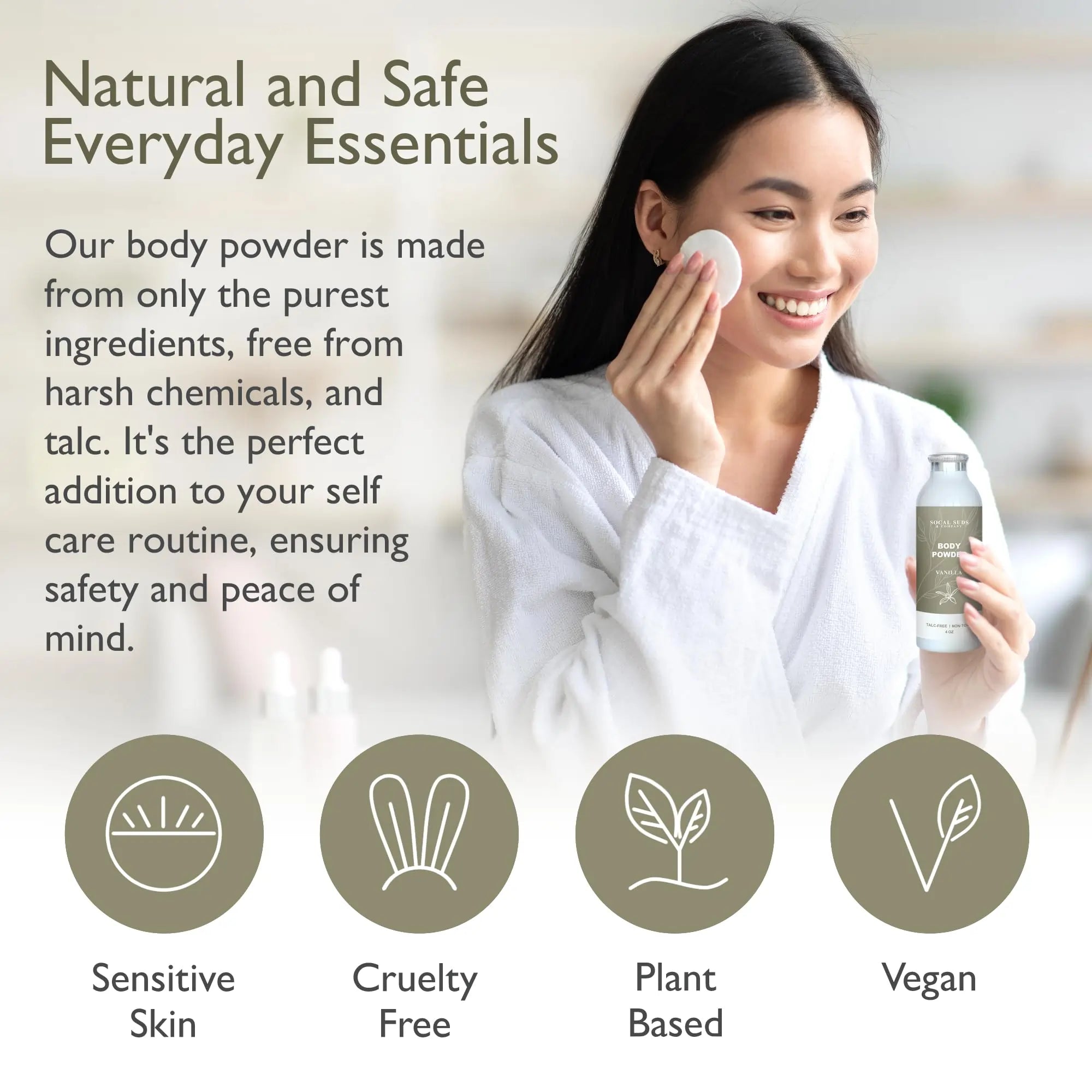 Natural Body Powder Talc-Free - with Arrowroot Powder, Kaolin, Aspen Bark Extract for Soft Soothing Delicate Skin - Vanilla 4oz, 1-Pack