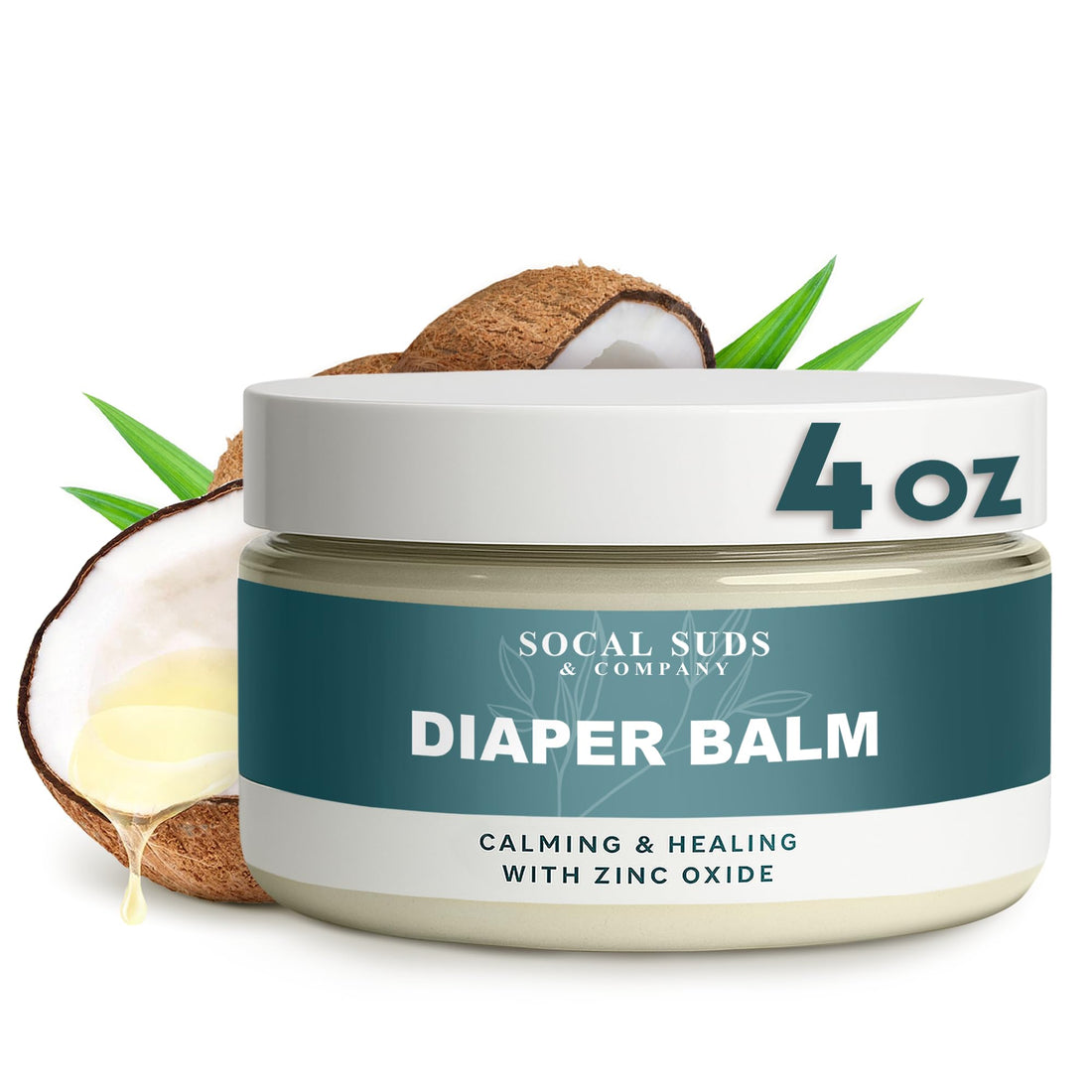 SoCal Suds &amp; Company Natural Bottom Balm - Gentle Care for Sensitive Baby Skin with Shea Butter, Sunflower Oil, Babassu, Hemp, Jojoba, Vitamin E &amp; Zinc Oxide, Multipurpose Ointment, Fragrance Free, 4oz
