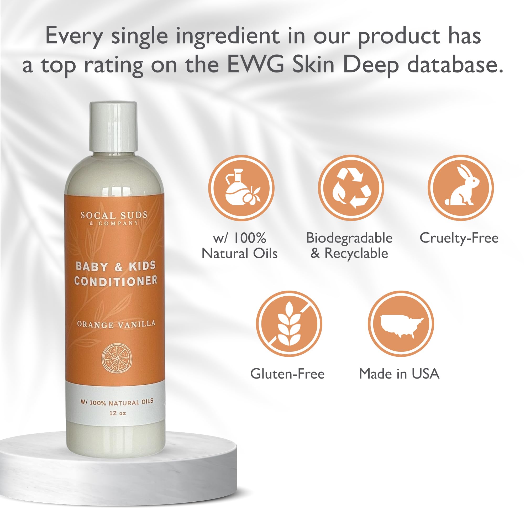 SoCal Suds & Company Organic Baby & Kids Conditioner - Moisture Baby Hair Conditioner - Gentle Natural Vitamin Rich Ingredient Organic Oils for Babies and Kids Sensitive Scalp - Orange Vanilla 12oz