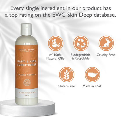 SoCal Suds &amp; Company Organic Baby &amp; Kids Conditioner - Moisture Baby Hair Conditioner - Gentle Natural Vitamin Rich Ingredient Organic Oils for Babies and Kids Sensitive Scalp - Orange Vanilla 12oz