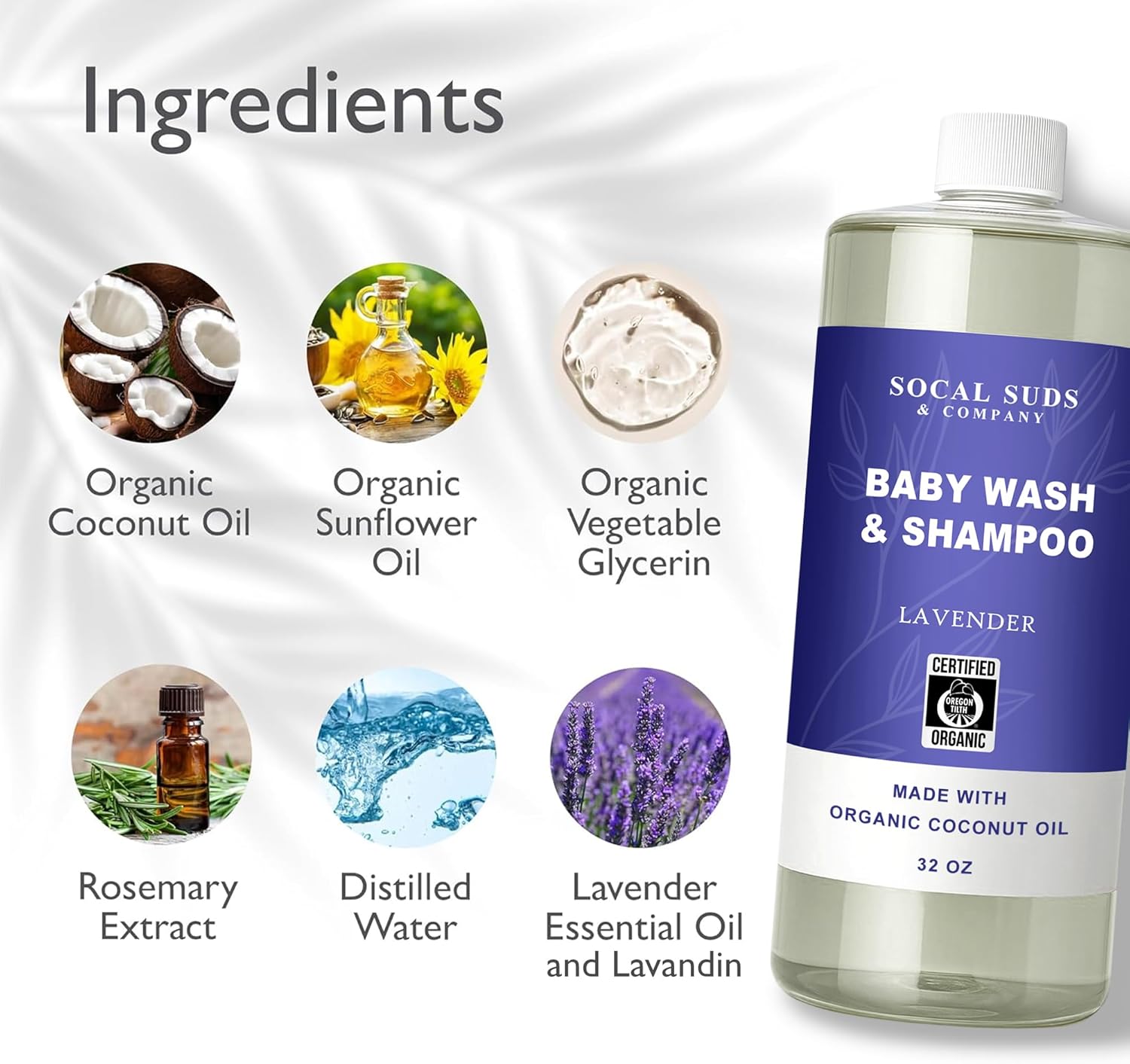 SoCal Suds & Company - 2-in-1 Organic Foaming Baby Shampoo & Body Wash Castile Soap Refill, Lavender - 32oz & Foaming Hand Soap Dispenser Glass, Soap Pump with Heart Silicone Sleeve, Bright Pink - 8oz