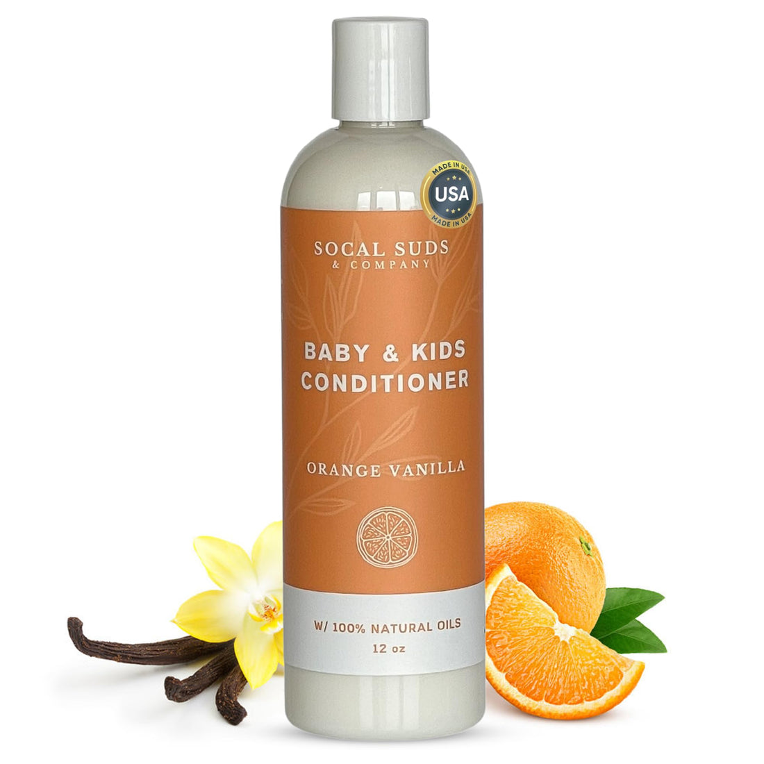 SoCal Suds &amp; Company Organic Baby &amp; Kids Conditioner - Moisture Baby Hair Conditioner - Gentle Natural Vitamin Rich Ingredient Organic Oils for Babies and Kids Sensitive Scalp - Orange Vanilla 12oz