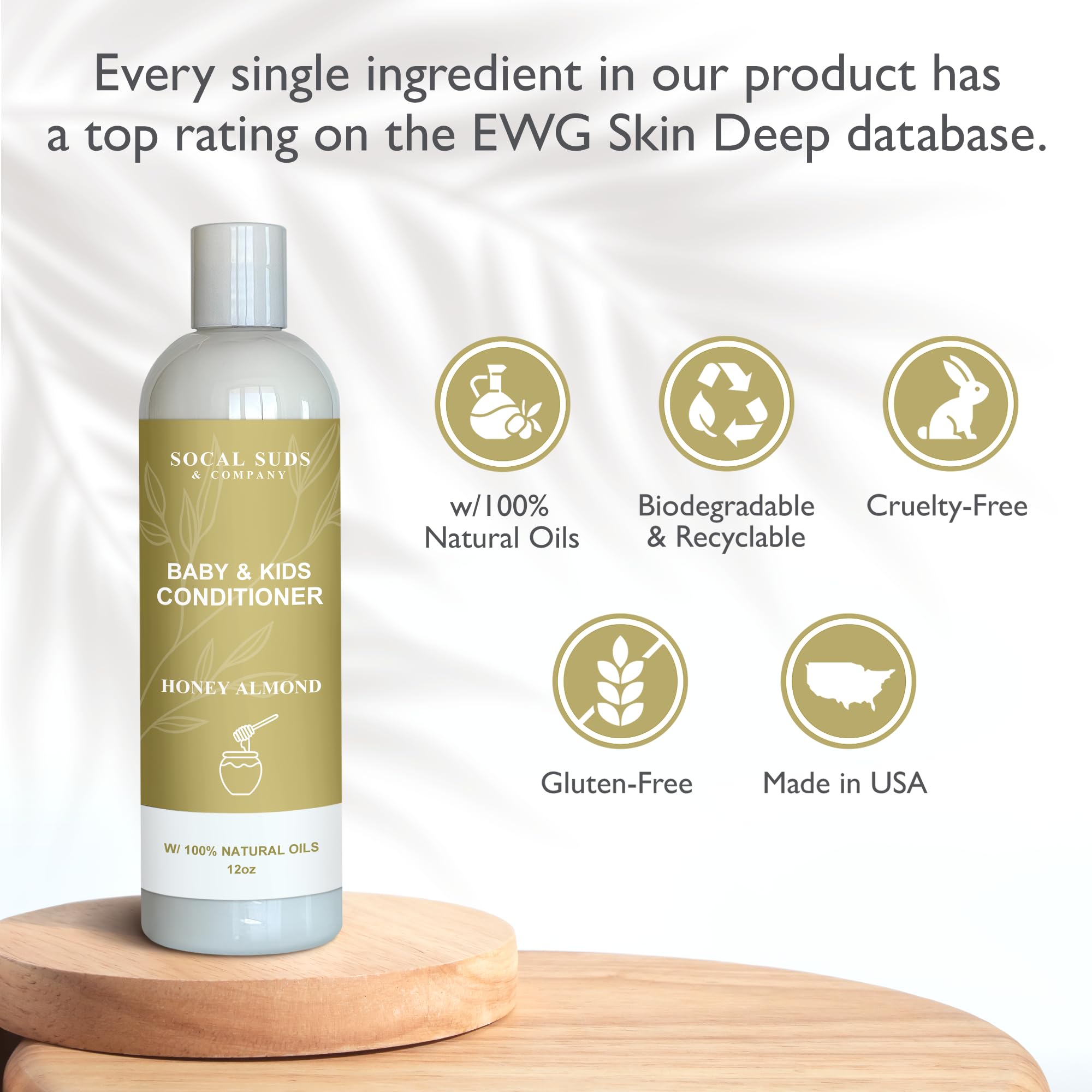 Organic Baby & Kids Conditioner – Moisturizing Formula with Natural Honey Almond Scent, Gentle & Nourishing, All Hair Types, Non-Greasy, Ideal for Sensitive Scalps, 12oz