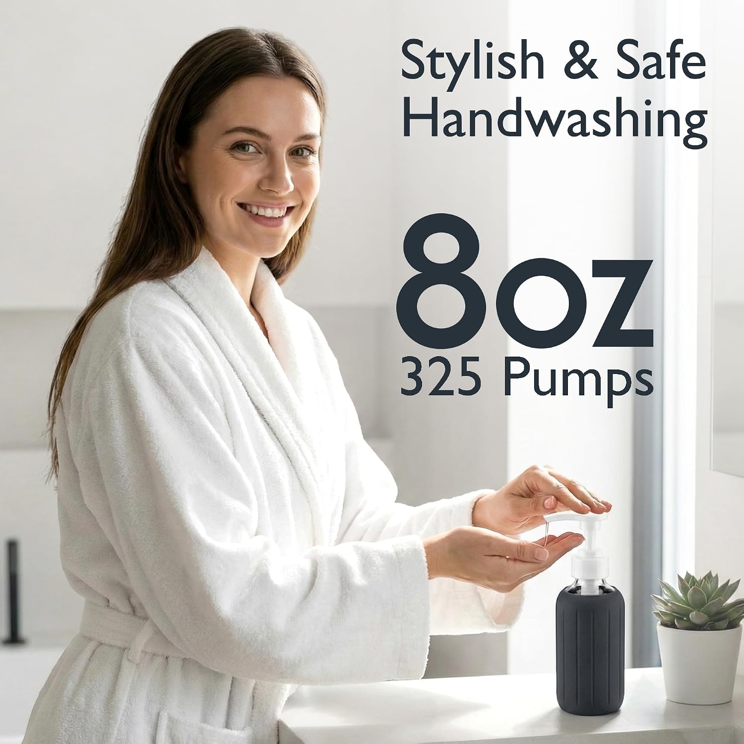 8oz Glass Gel Soap Dispenser w/ Soft Silicone Sleeve- Fluted- Charcoal