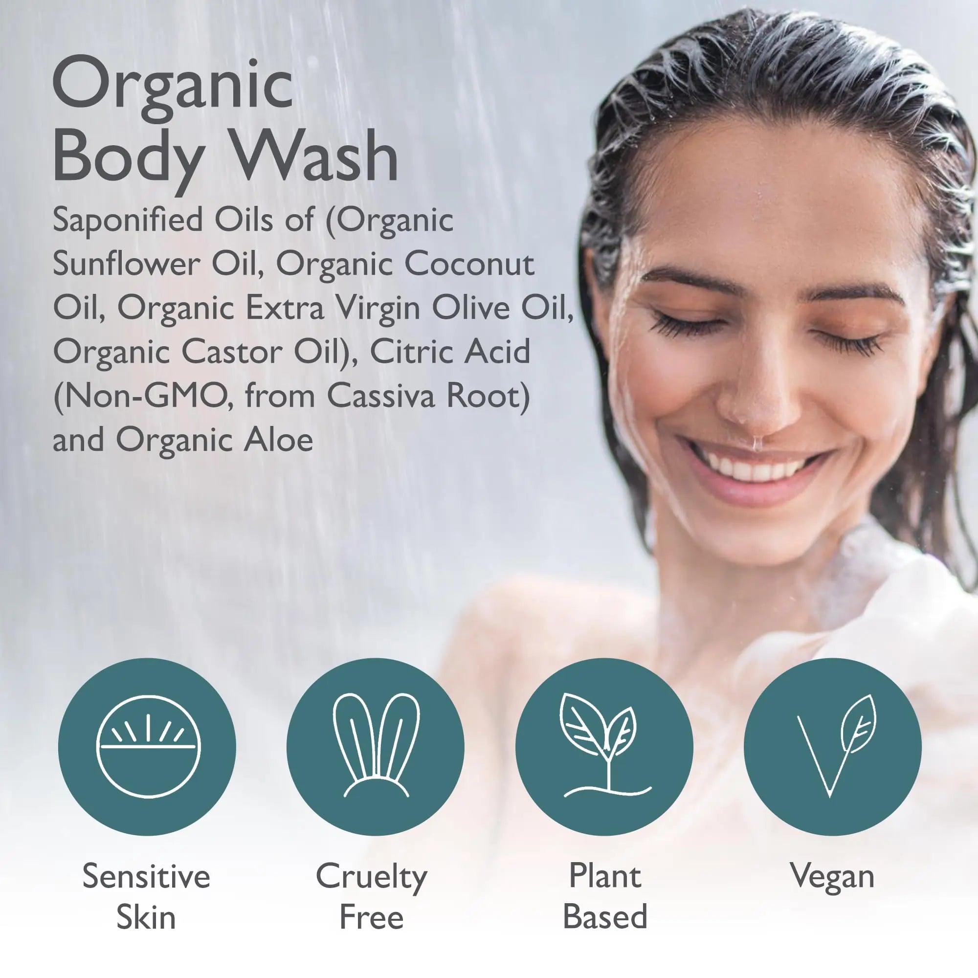 12oz Organic Soap Liquid, Gentle Hand & Body Wash - Organic Body Wash for Men and Women, Made w/Organic Oils & Coconut Oil, Bath Essentials for All Skin Types - Fragrance-Free