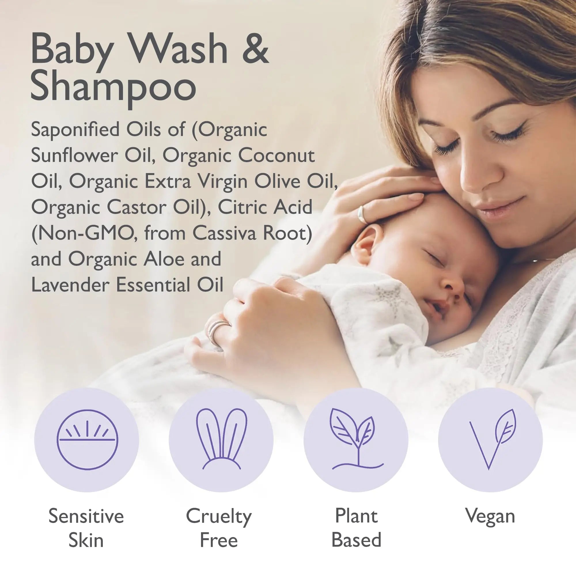 Baby Shampoo & Body Wash, 2-in-1 Organic Gel - Gentle Castile Soap with Vitamin-Infused Oils & Botanicals - Natural Care for Sensitive Skin & Body Hypoallergenic - 12oz Lavender