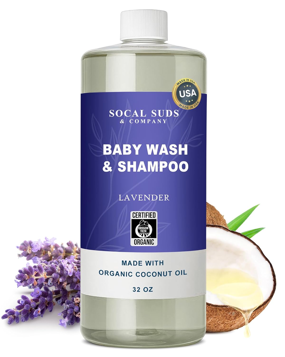 2-in-1 Organic Foaming Baby Shampoo & Body Wash Castile Soap Refill - Gentle Body Soap and Shampoo for Sensitive Skin - Nourishing Ingredients - Newborn Baby - Lavender, 32oz