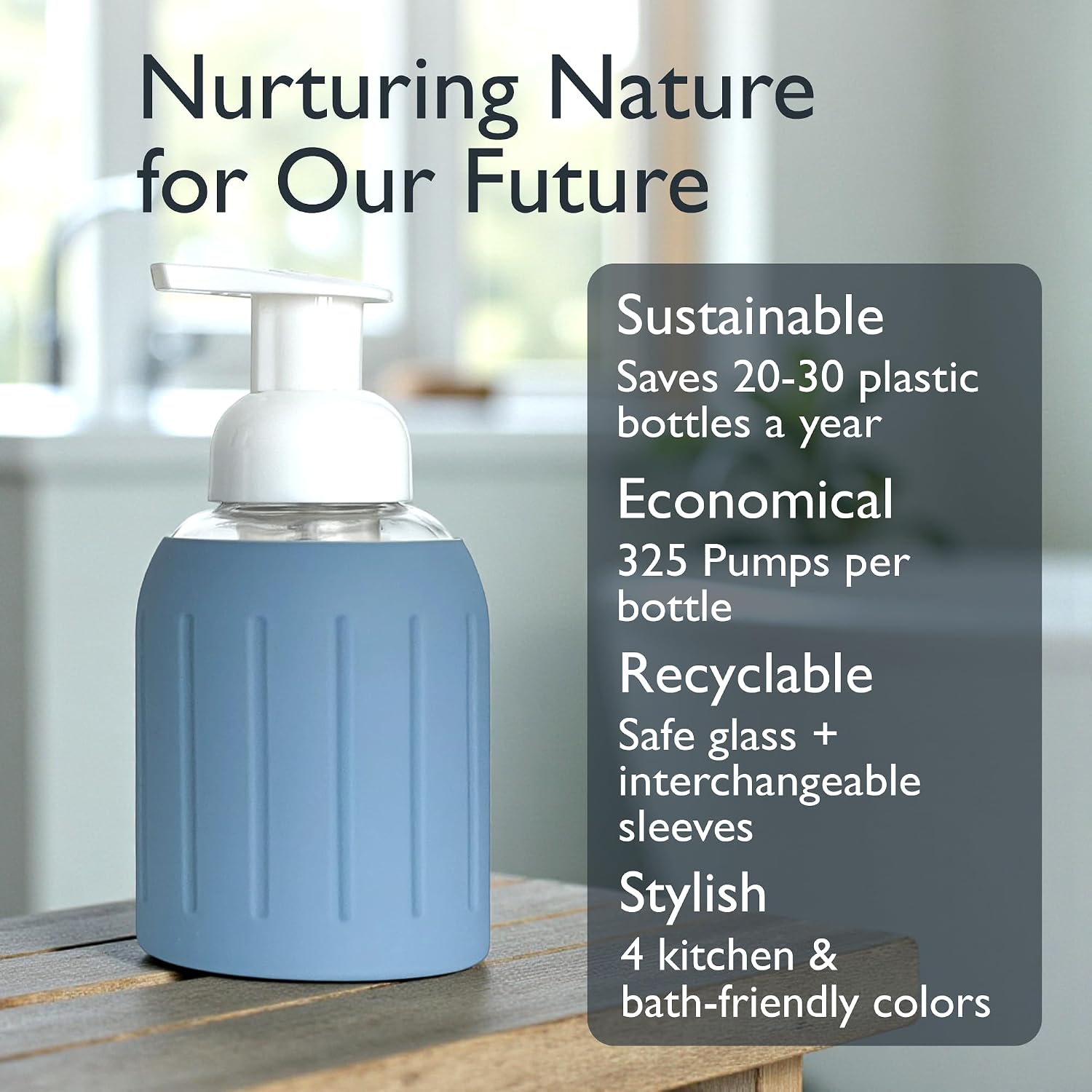 8oz Glass Foaming Soap Dispenser w/ Soft Silicone Sleeve- Fluted- Slate Blue
