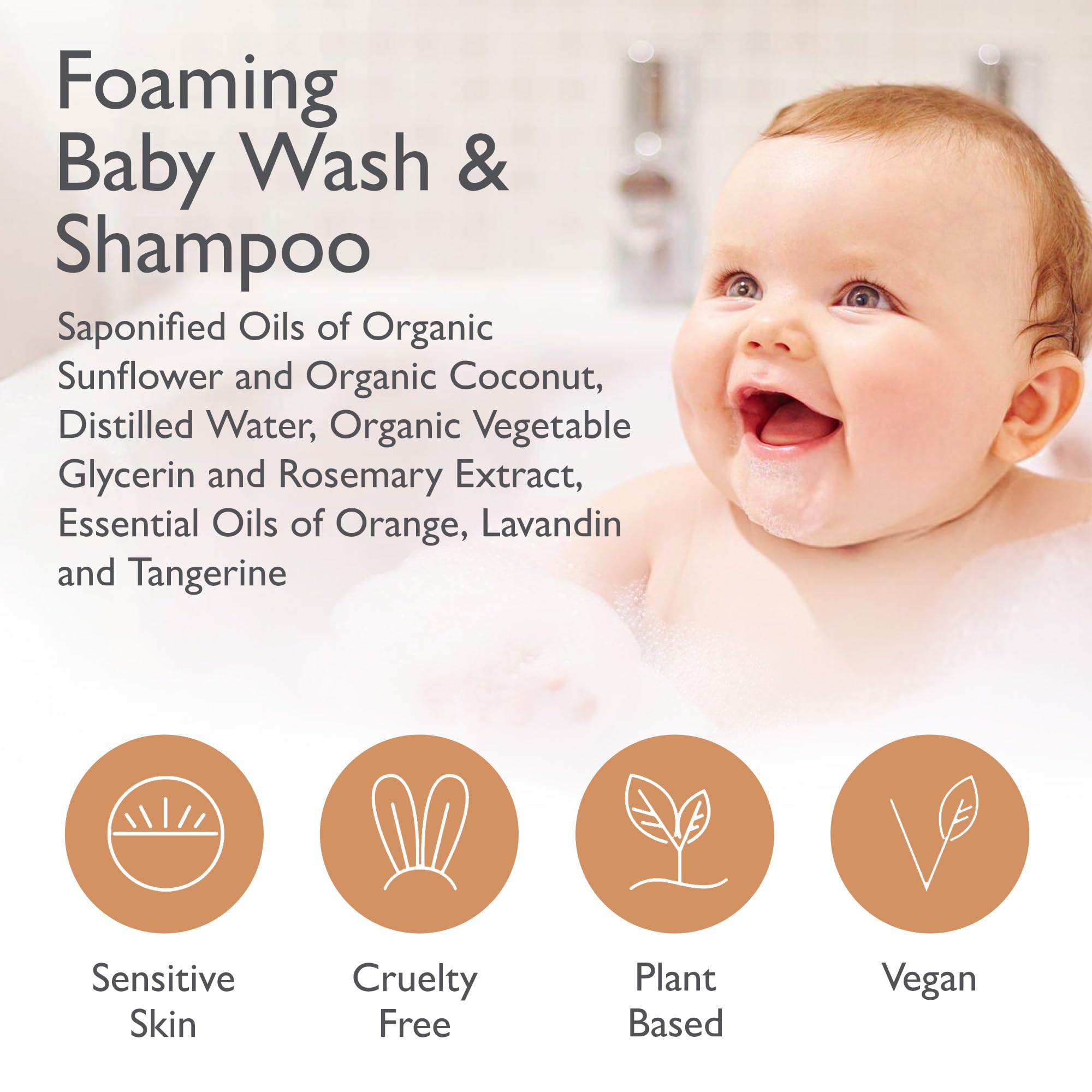 2-in-1 Organic Foaming Shampoo & Body Wash - Gentle Botanical Baby Wash for Sensitive Skin - Clean Natural Nourishing Soothing Castile Soap - Newborn Baby - Soft Citrus, 6oz