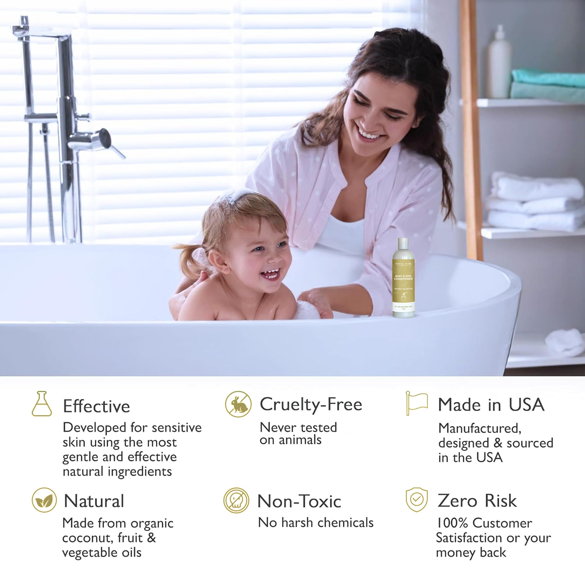 Organic Baby & Kids Conditioner – Moisturizing Formula with Natural Honey Almond Scent, Gentle & Nourishing, All Hair Types, Non-Greasy, Ideal for Sensitive Scalps, 12oz