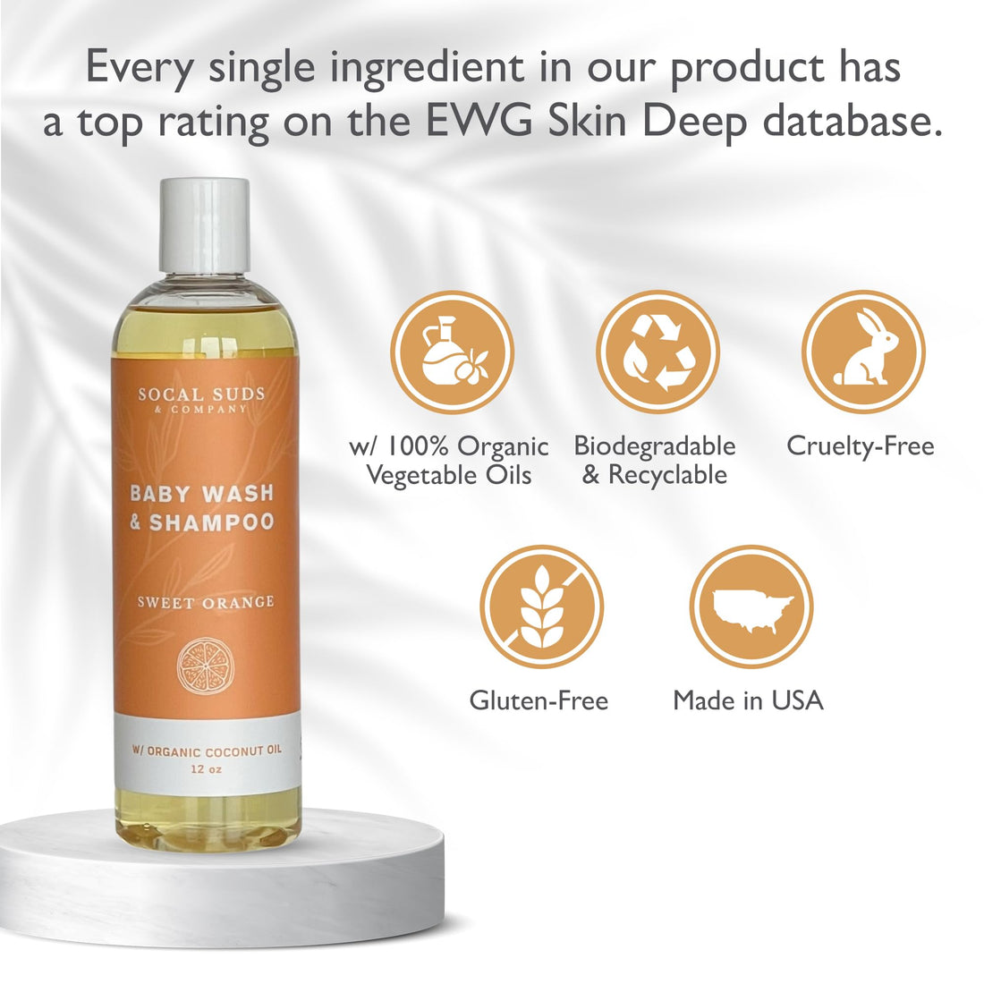 SoCal Suds &amp; Company Baby Shampoo &amp; Body Wash 2-in-1 Organic Gel - Gentle Castile Soap with Vitamin-Infused Oils &amp; Botanicals - Natural Care for Sensitive Skin Hypoallergenic - 12oz Sweet Orange 2-Pack