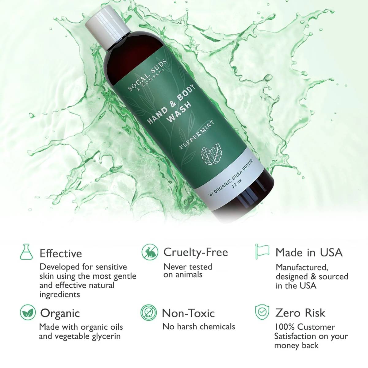 12oz Organic Shea Butter Hand & Body Wash - Peppermint - 2 Pack