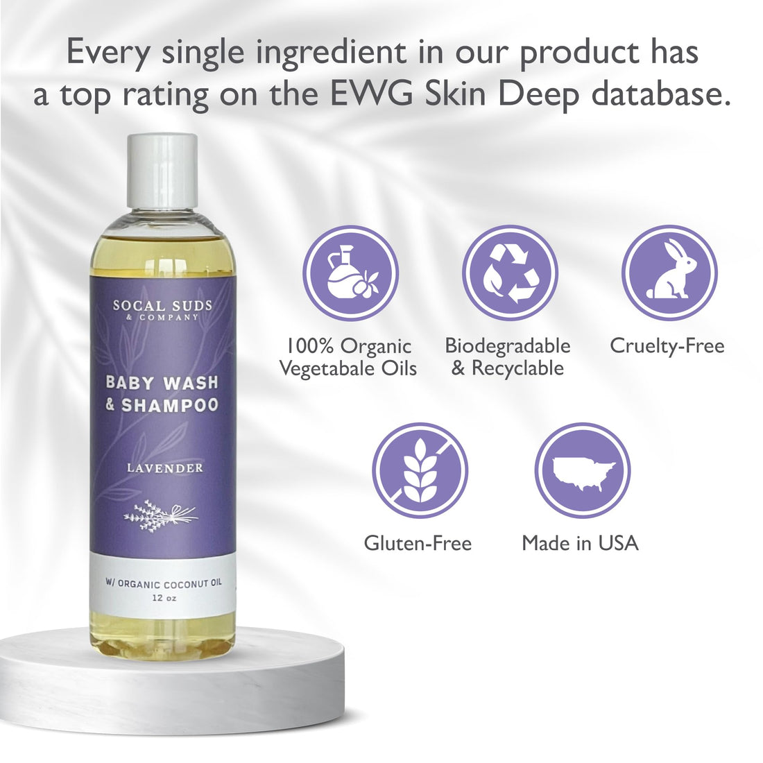 SoCal Suds &amp; Company Baby Shampoo &amp; Body Wash, 2-in-1 Organic Gel - Gentle Castile Soap with Vitamin-Infused Oils &amp; Botanicals - Natural Care for Sensitive Skin &amp; Body Hypoallergenic - 12oz Lavender