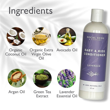 SoCal Suds &amp; Company Organic Baby &amp; Kids Conditioner - Moisture Baby Hair Conditioner - Gentle Natural Vitamin Rich Ingredient Organic Oils for Babies and Kids Sensitive Scalp - Lavender, 12oz