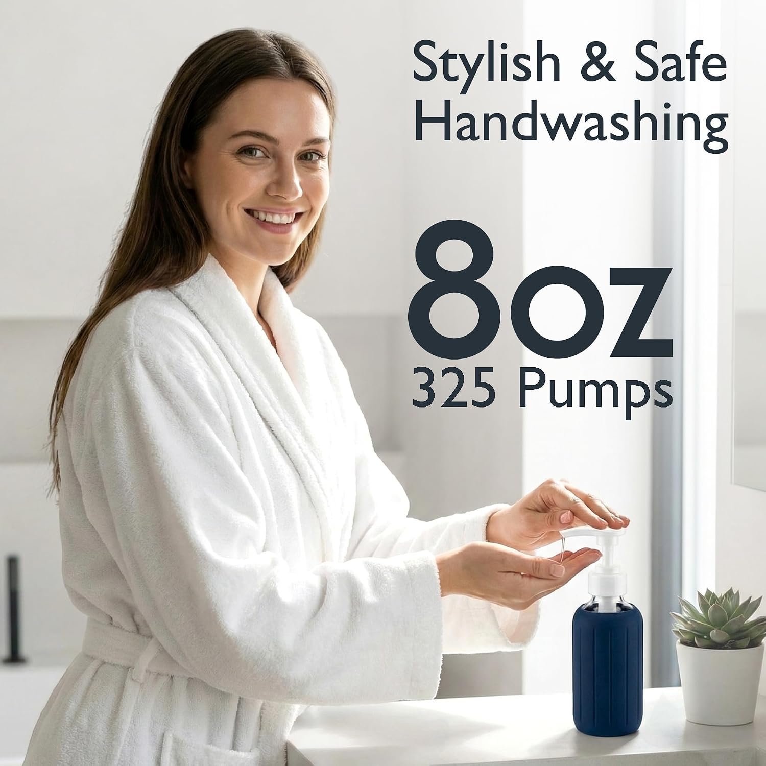 8oz Glass Gel Soap Dispenser w/ Soft Silicone Sleeve- Fluted- Navy Blue
