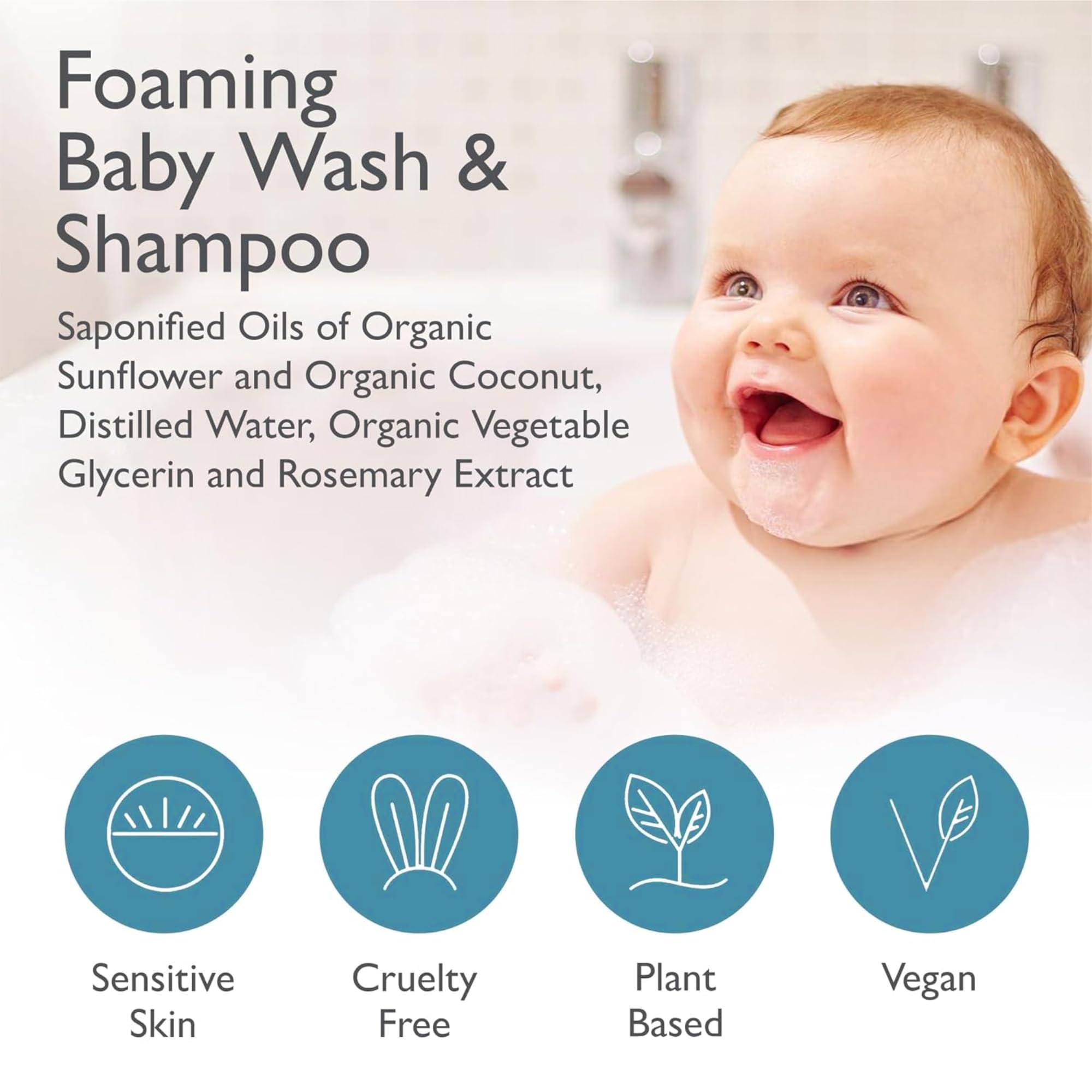 2-in-1 Organic Foaming Baby Wash Castile Soap & Shampoo Refill - Gentle Body Soap for Sensitive Gentle Bath -Nourishing Soothing Ingredients -Newborn Baby - Fragrance Free, 32oz