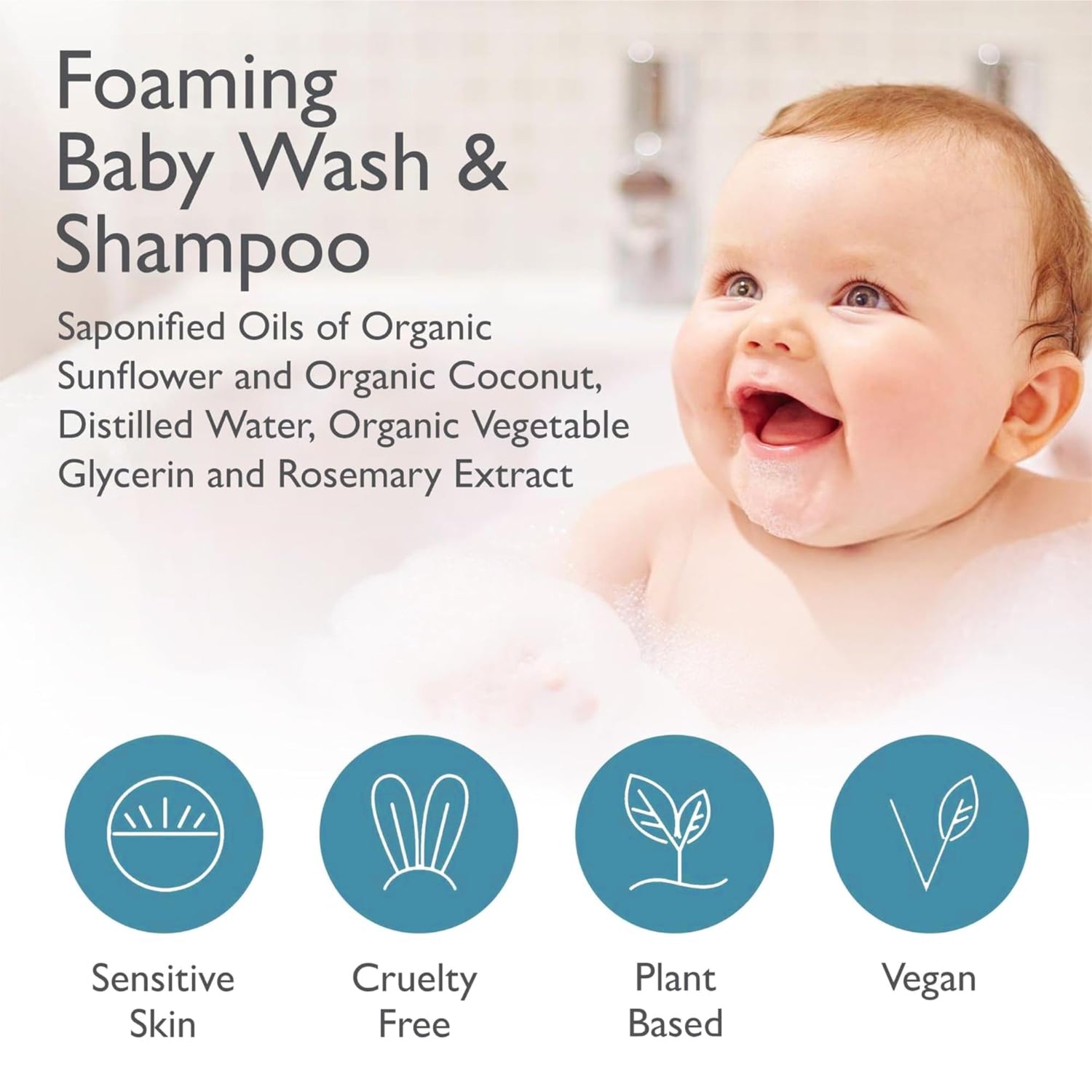 SoCal Suds &amp; Company - 2-in-1 Organic Foaming Baby Wash Castile Soap &amp; Shampoo Refill - Gentle Body Soap for Sensitive Gentle Bath -Nourishing Soothing Ingredients -Newborn Baby - Fragrance Free, 32oz