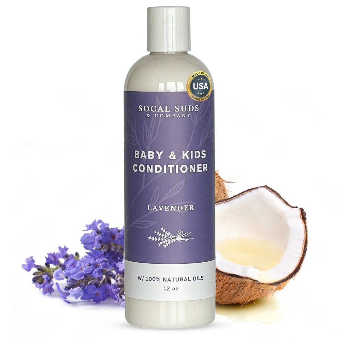 SoCal Suds &amp; Company Organic Baby &amp; Kids Conditioner - Moisture Baby Hair Conditioner - Gentle Natural Vitamin Rich Ingredient Organic Oils for Babies and Kids Sensitive Scalp - Lavender, 12oz