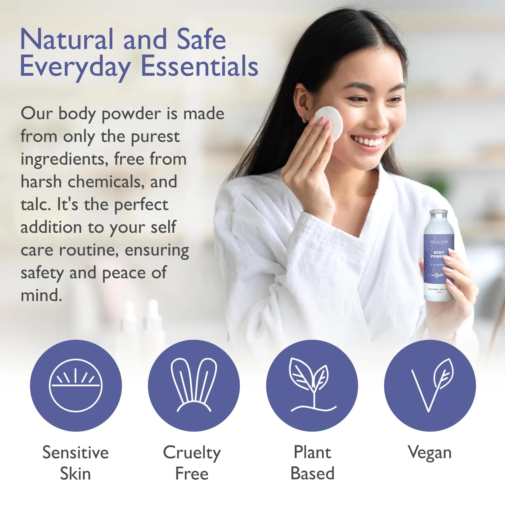Natural Body Powder Talc-Free - with Arrowroot Powder, Kaolin, Aspen Bark Extract for Soft Soothing Delicate Skin - Lavender 4oz, 1-Pack