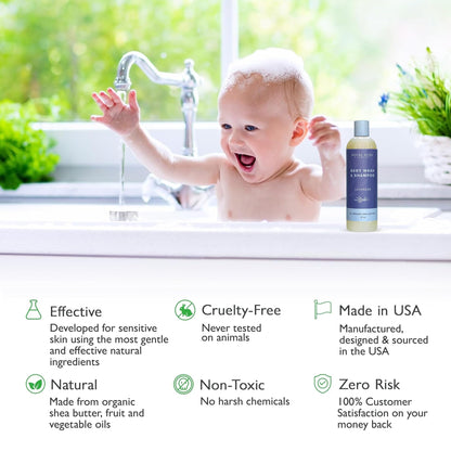 SoCal Suds &amp; Company Baby Body Wash &amp; Shampoo with Shea Moisture for Sensitive Skin - Bath &amp; Hair Products for Toddlers &amp; Babies, Natural Soap - 2 Pack Lavender 12oz Bottles