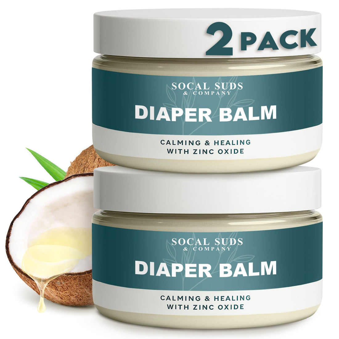 SoCal Suds &amp; Company Natural Bottom Balm - Gentle Care for Sensitive Baby Skin with Shea Butter, Sunflower Oil, Babassu, Hemp, Jojoba, Vitamin E &amp; Zinc Oxide Multipurpose Ointment Fragrance Free 2Pk