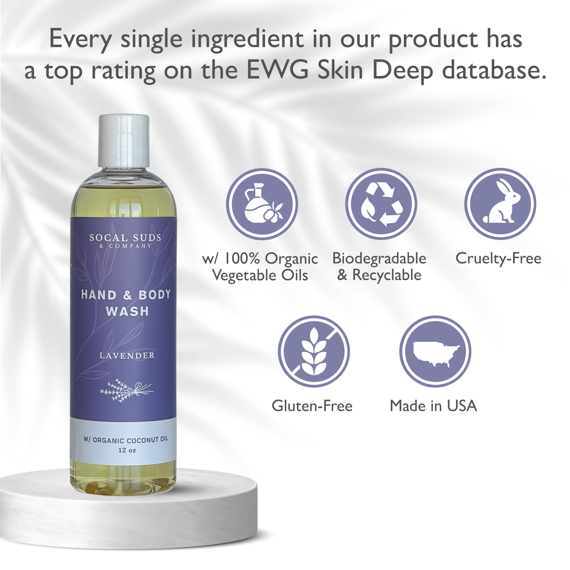 12oz Organic Soap Liquid, Gentle Hand & Body Wash - Organic Body Wash for Men and Women, Made w/Organic Oils & Coconut Oil, Bath Essentials for All Skin Types - Lavender