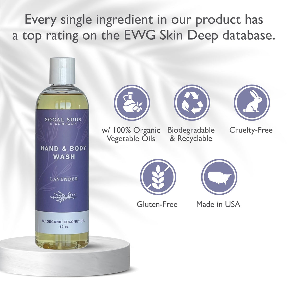 SoCal Suds &amp; Company 12oz Organic Soap Liquid, Gentle Hand &amp; Body Wash - Organic Body Wash for Men and Women, Made w/Organic Oils &amp; Coconut Oil, Bath Essentials for All Skin Types - Lavender