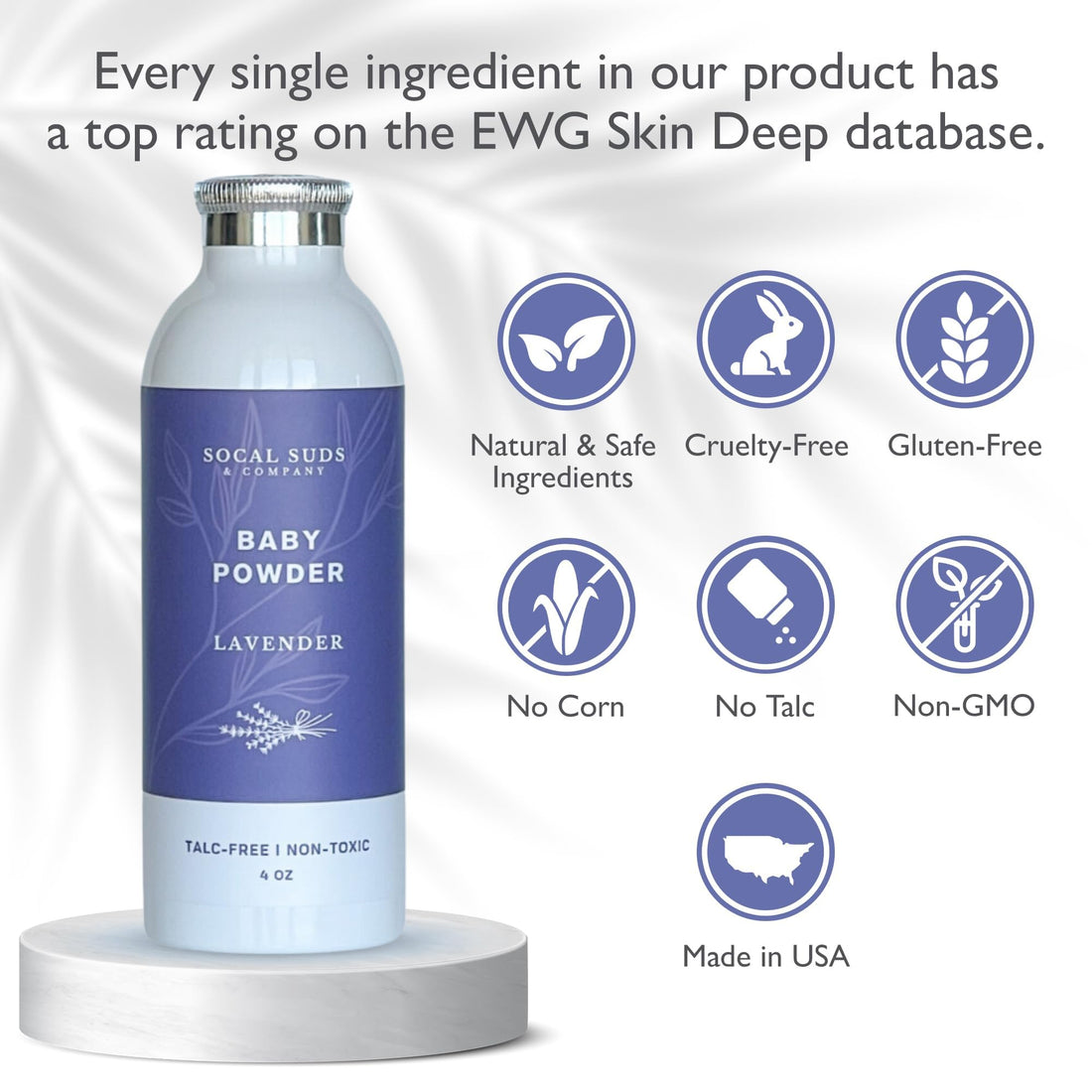 SoCal Suds &amp; Company Natural Baby Powder Talc-Free - with Arrowroot Powder, Kaolin, Aspen Bark Extract for Soft Soothing Protected Skin - Gentle Absorption - Lavender, 4oz, 2-Pack